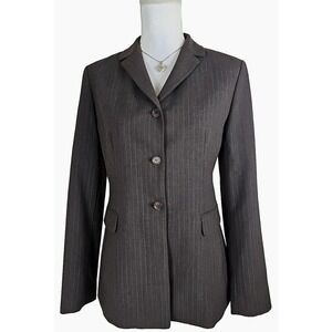 TAHARI~Woman Size 4~Brown Striped Wool Blend Blazer Jacket Business Office Wear.
